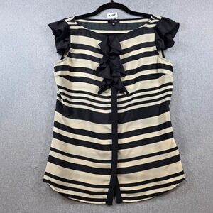 Miss Sixty Collection Women XS Black Cream Striped Ruffle Front Flutter Sleeve